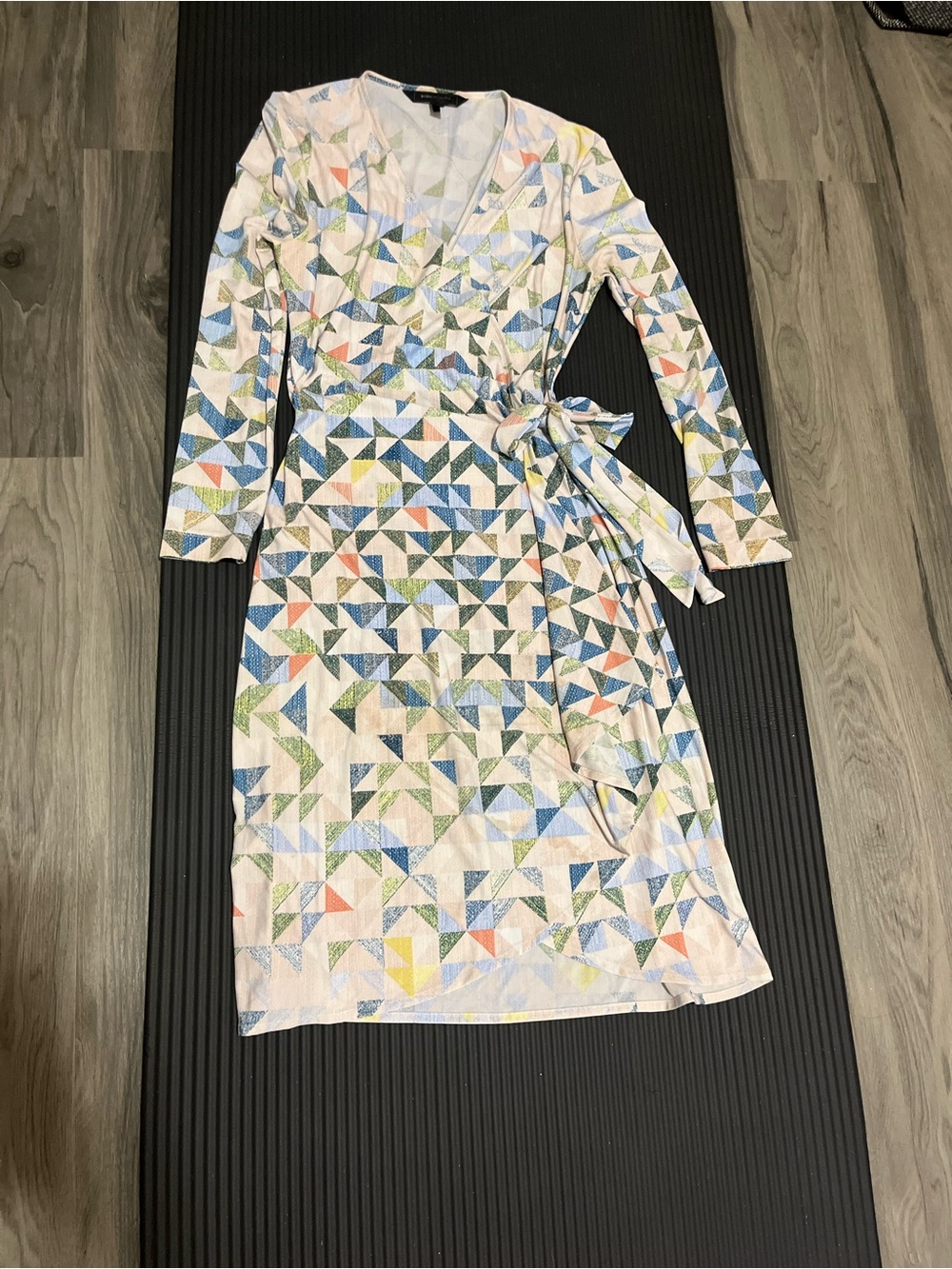 BCBGMaxAzria Geometric Wrap Dress in Blue, Green, Yellow, Pink, Cream